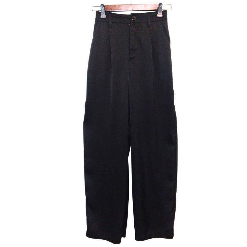 WOMEN'S DIVIDED H&M BLACK WIDE LEG SATIN SHEEN DRESS PANTS - SIZE XS